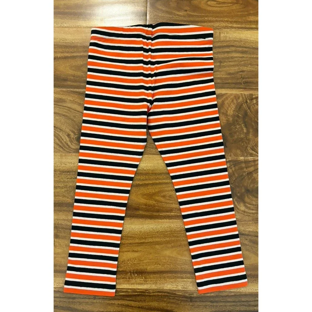Primary Leggings, Tangerine/Black Stripe, Halloween, Size 4T
